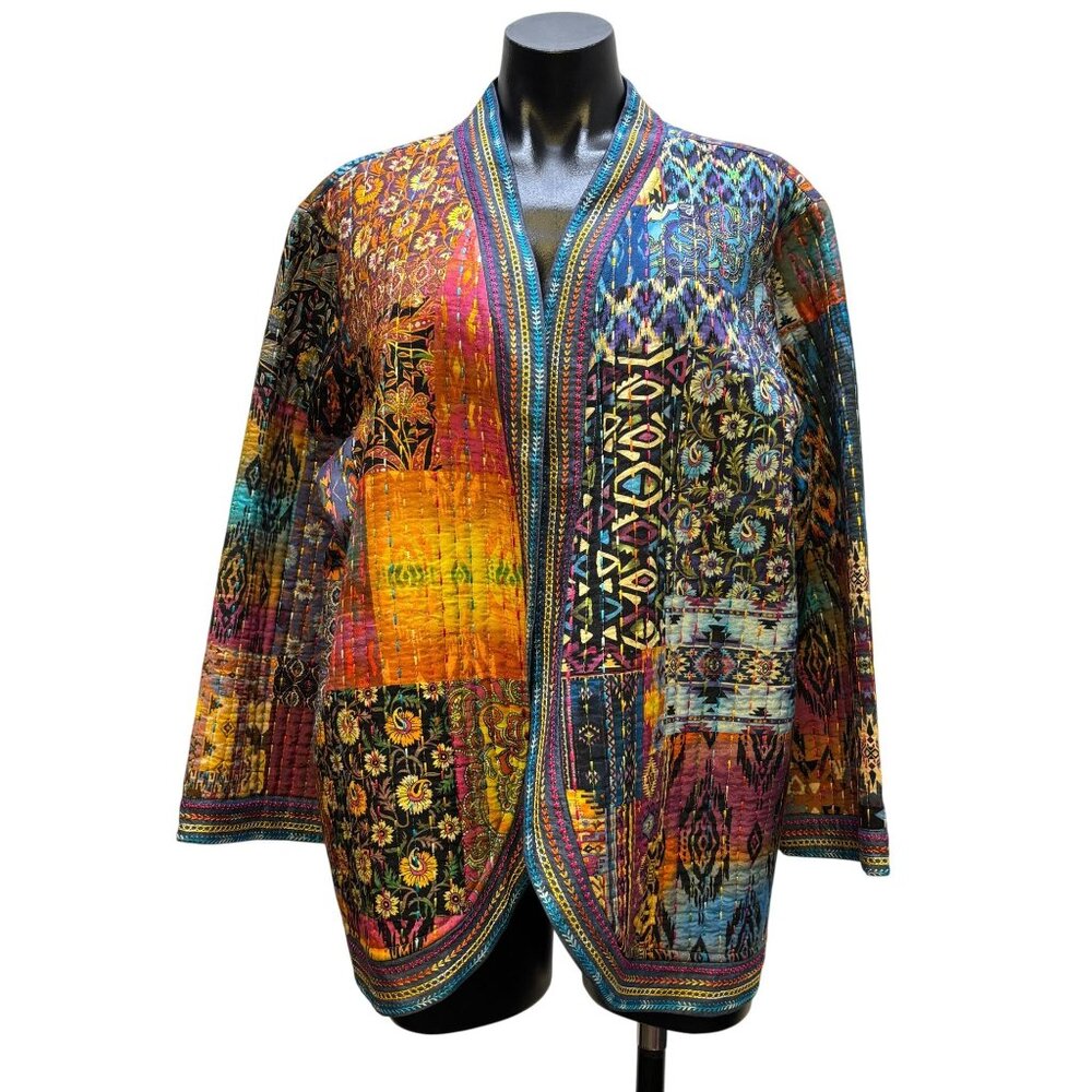 John Mark Patchwork Quilted Jacket Multi-Color Op… - image 1